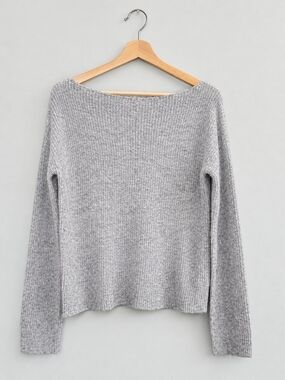 Lovers + Friends Gray Boatneck Ribbed Knit Sweater XS Fall Cozy Minimalist